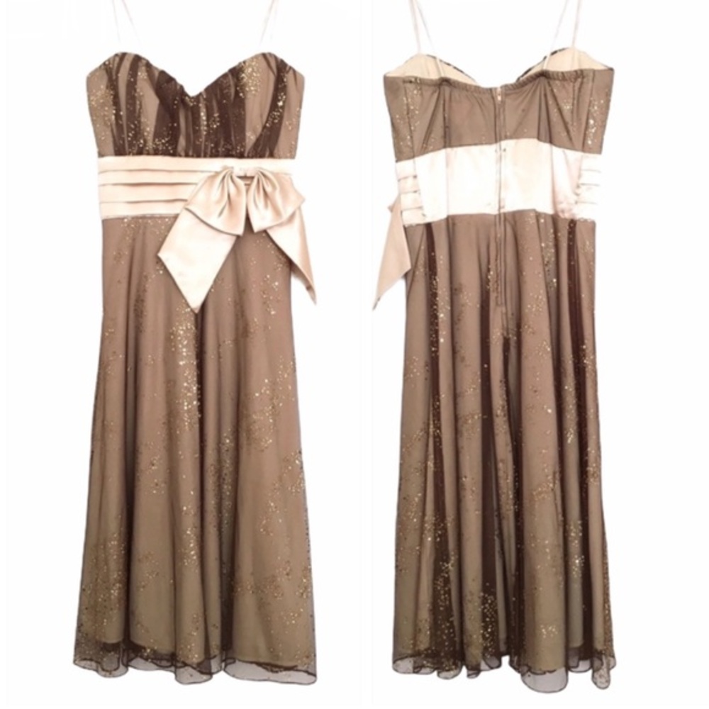 NWT CINDY COLLECTION Gold Nude Lace Cocktail Dress